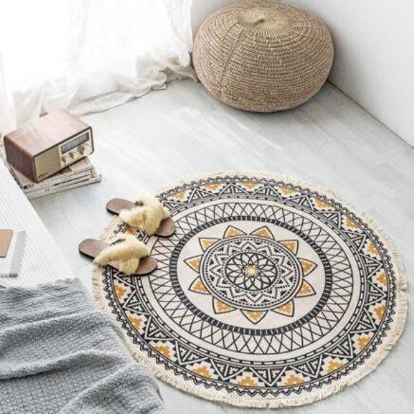 Bohemian Large Round Tassel Woven Knit Floor Rug