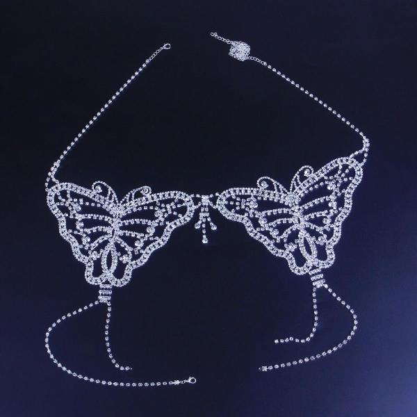 Silver Glitter Butterfly Chest Bra Body Jewellery