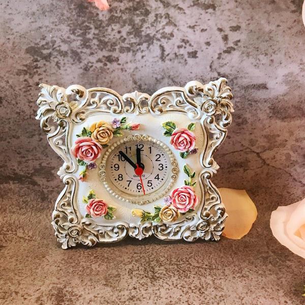 Retro Resin Crystal Flower Square Alarm Clock