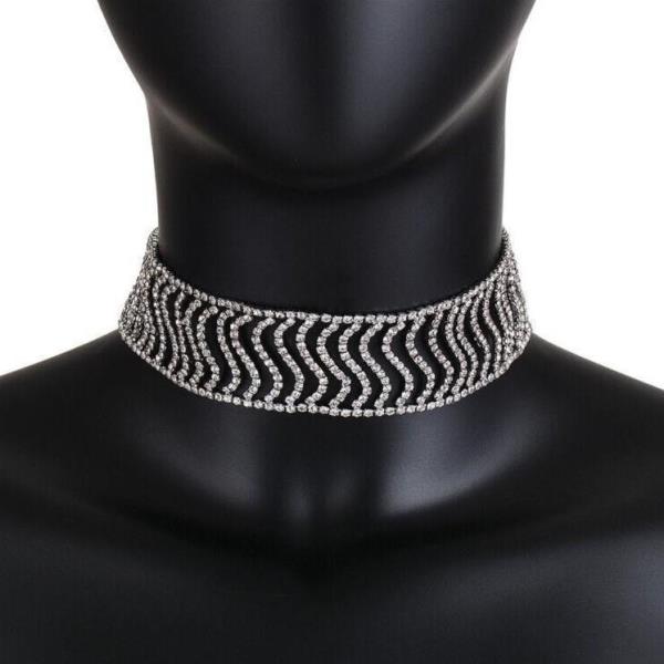 Glitter S Shape Wide Rhinestone Choker