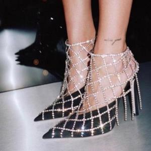 1 Pair Silver Tassel High Heel Anklets