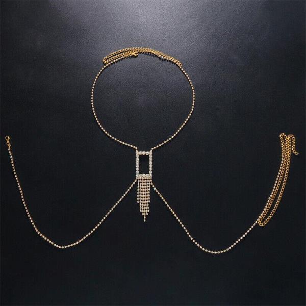 Rectangle Pedant Tassel Necklace Chest Body Chain