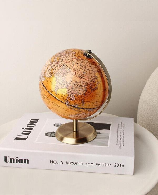 Nordic Small Yellow Resin World Map Rotate Globe