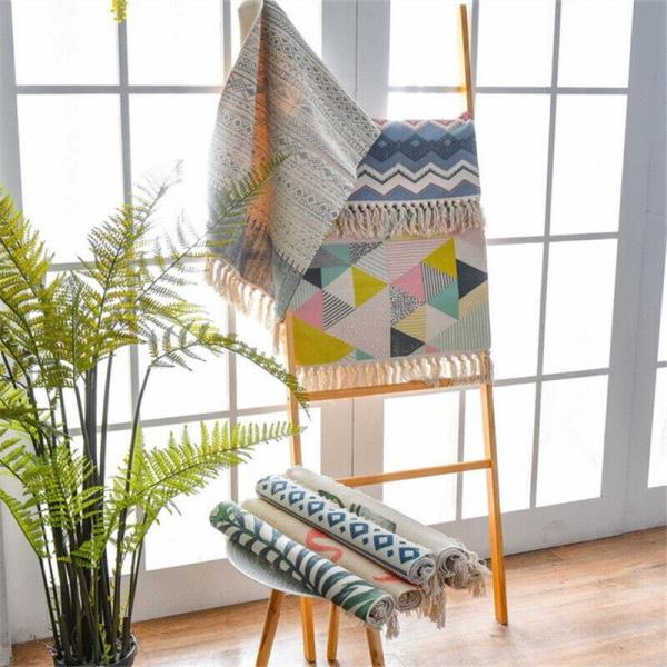 Bohemian Rectangle Tassel Woven Knit Floor Decor Rug