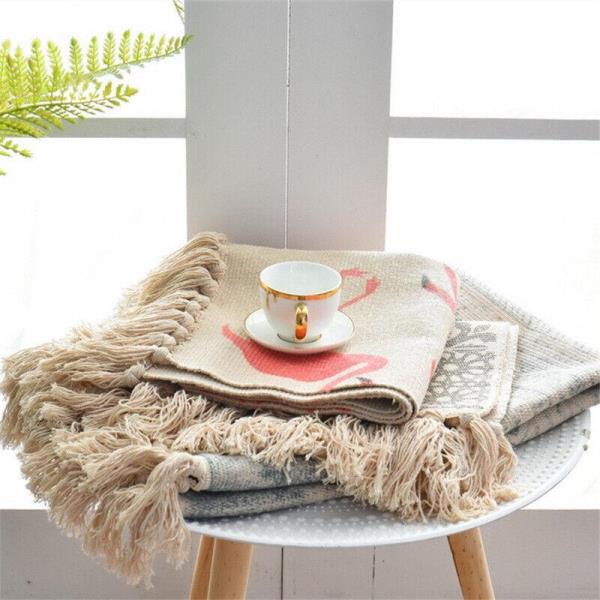 Bohemian Rectangle Tassel Woven Knit Floor Decor Rug