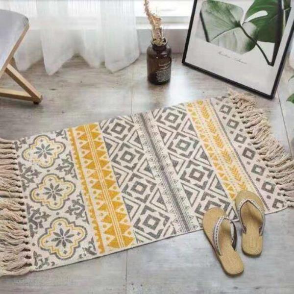 Bohemian Rectangle Tassel Woven Knit Floor Decor Rug