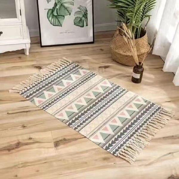 Bohemian Rectangle Tassel Woven Knit Floor Decor Rug