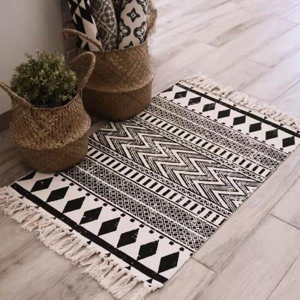 Bohemian Rectangle Tassel Woven Knit Floor Decor Rug