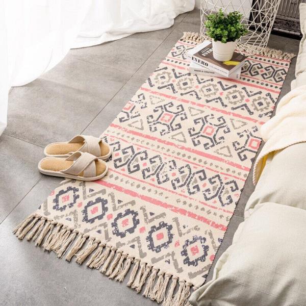 Bohemian Rectangle Tassel Woven Knit Floor Decor Rug