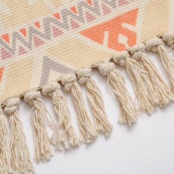 Bohemian Rectangle Tassel Woven Knit Floor Decor Rug