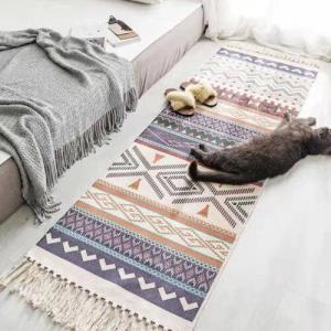 Bohemian Rectangle Long Tassel Hand Woven Knit Rug