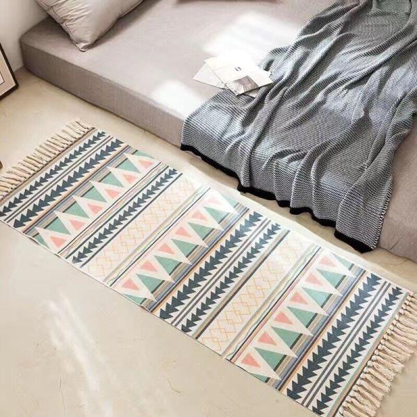 Bohemian Rectangle Long Tassel Hand Woven Knit Rug