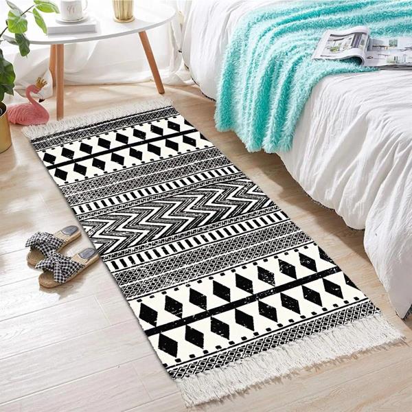 Bohemian Rectangle Long Tassel Hand Woven Knit Rug