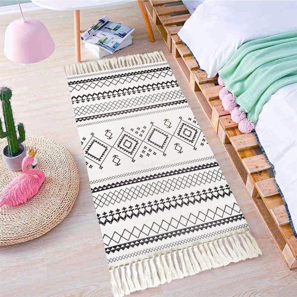 Bohemian Rectangle Long Tassel Hand Woven Knit Rug