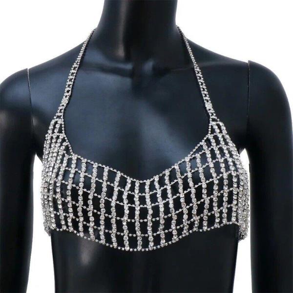 Woven Rhinestone Bikini Bra Chest Body Chain