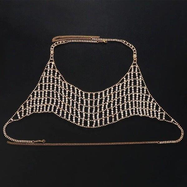 Woven Rhinestone Bikini Bra Chest Body Chain