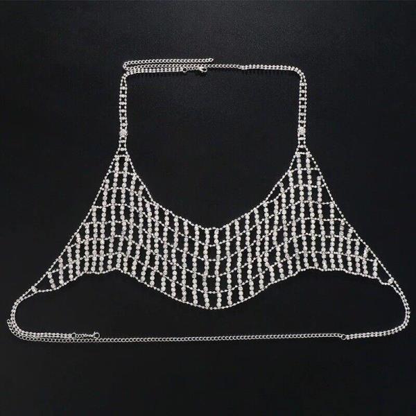 Woven Rhinestone Bikini Bra Chest Body Chain