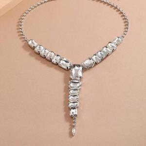 Silver Square Hollow Waterdrop Necklace