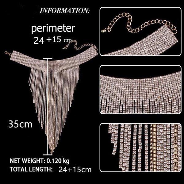 Rhinestone Multi Tassel Choker Necklace