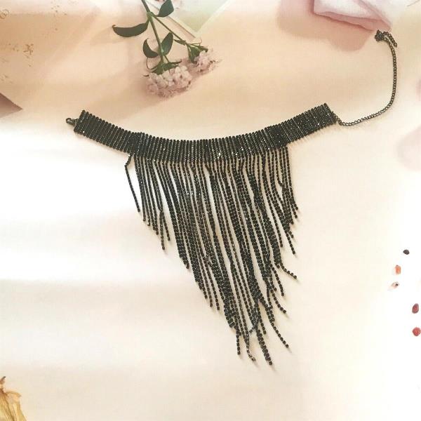 Rhinestone Multi Tassel Choker Necklace