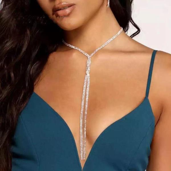 Twist Long Crystal Tassel Bikini Necklace