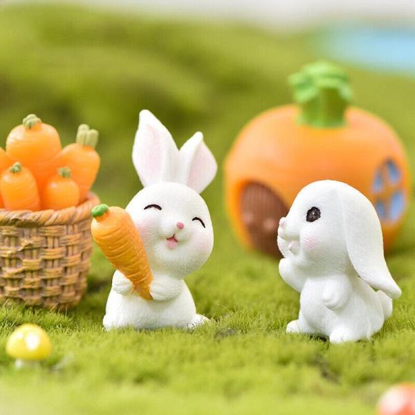 6 Cartoon Rabbit Carrot Resin Mini Sculpture Figurines