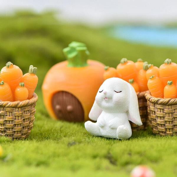 6 Cartoon Rabbit Carrot Resin Mini Sculpture Figurines