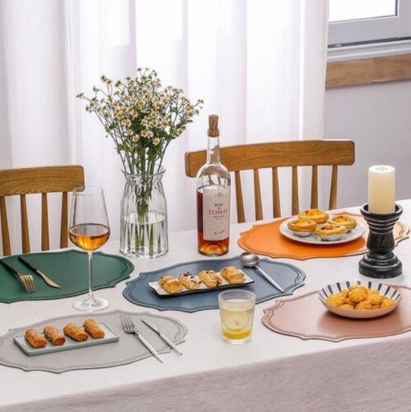 4 Retro Oval Faux Leather Table Dining Placemats