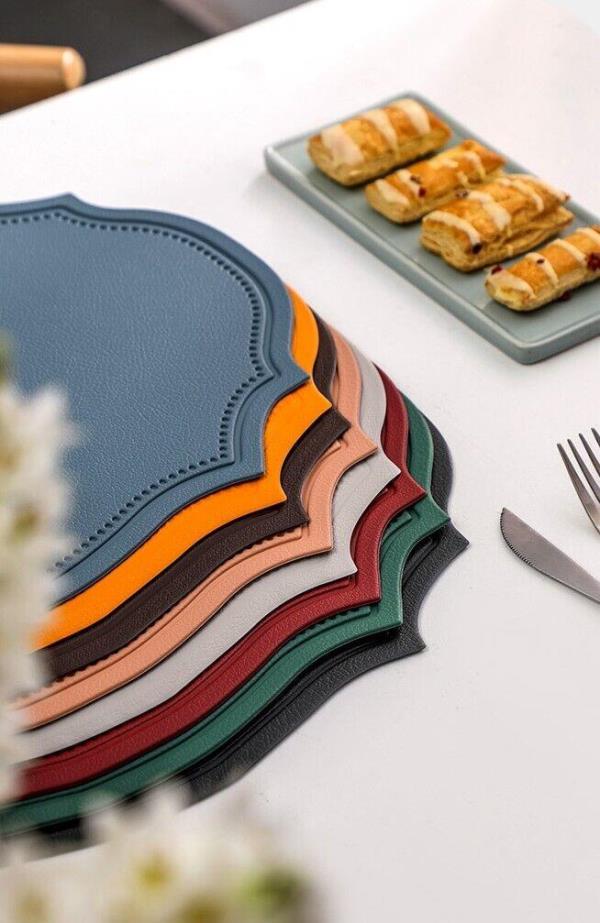 2 Retro Oval Faux Leather Table Dining Placemats