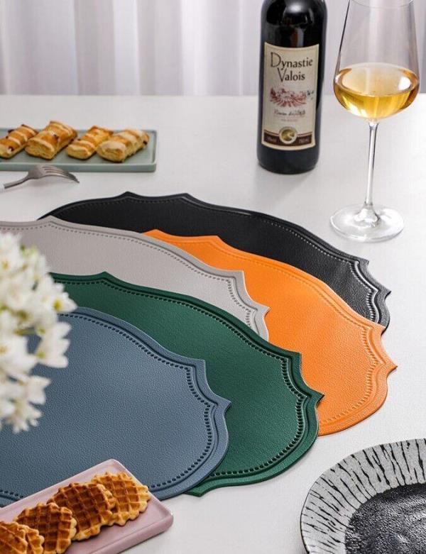 4 Retro Oval Faux Leather Table Dining Placemats