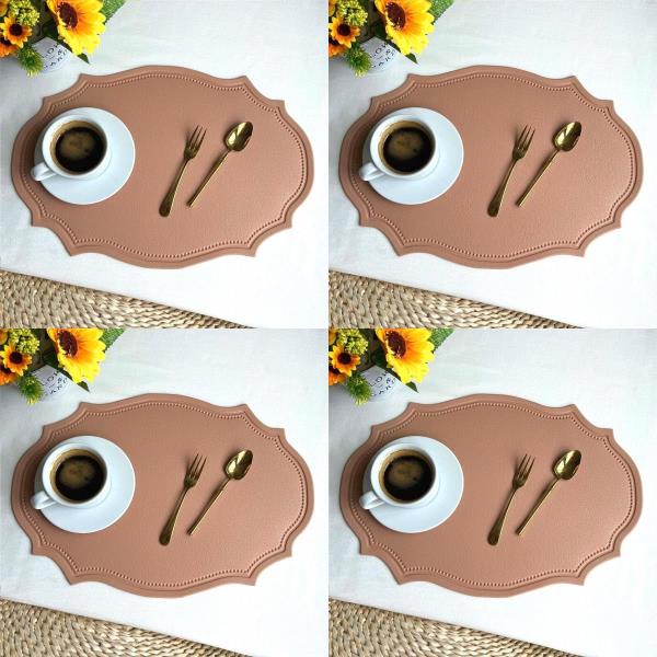 4 Retro Oval Faux Leather Table Dining Placemats