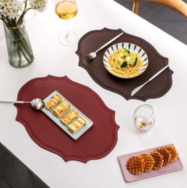 4 Retro Oval Faux Leather Table Dining Placemats