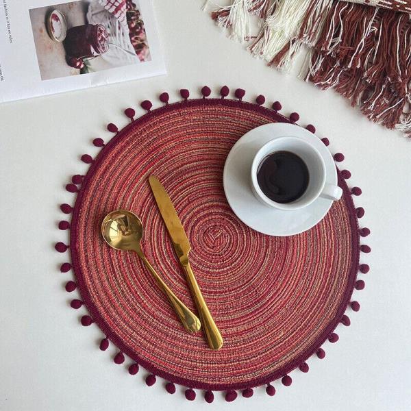 2 Bohemian Braid Woven Tassel Table Dining Placemats