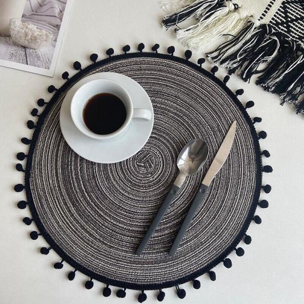 2 Bohemian Braid Woven Tassel Table Dining Placemats