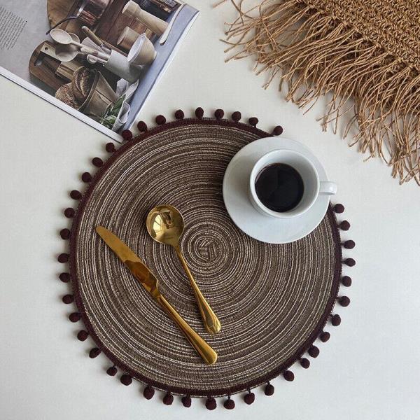 2 Bohemian Braid Woven Tassel Table Dining Placemats