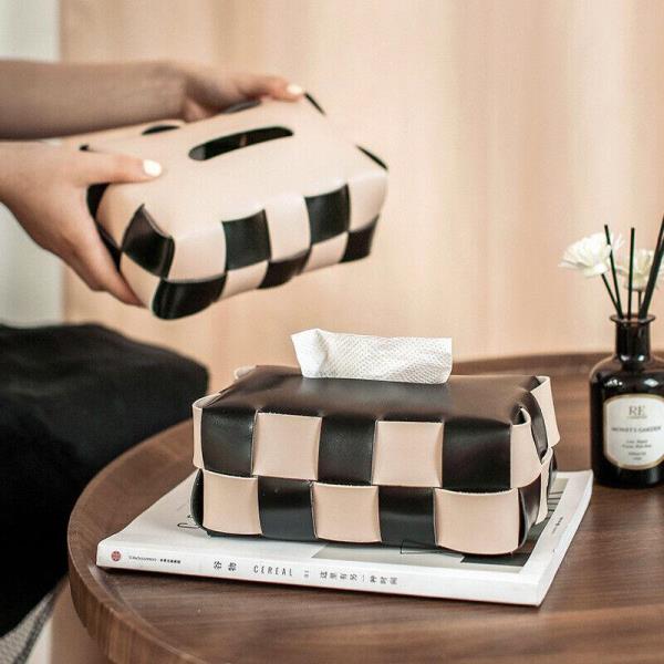 Braid Leather Paper Tissue Box Cover