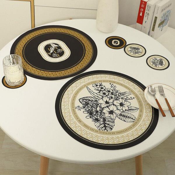 5 Retro Vintage Flower Faux Leather Round Dining Placemats