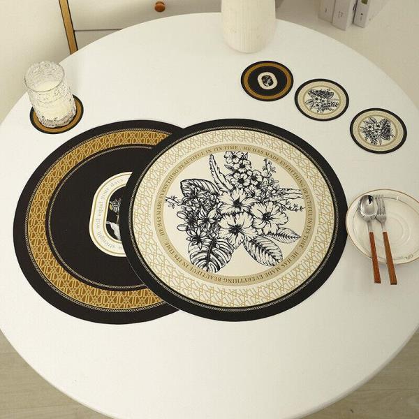 5 Retro Vintage Flower Faux Leather Round Dining Placemats