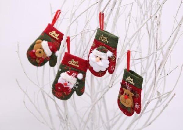 4 Pcs Christmas Santa Red Glove Tree Decoration Ornaments 