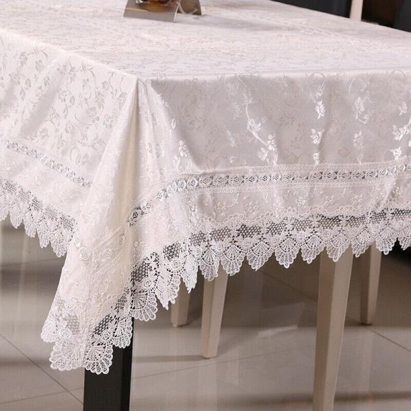 110 x 110 CM European Satin Flower Off White Lace Tablecloth