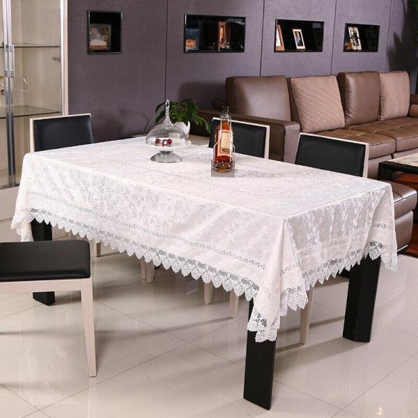 110 x 110 CM European Satin Flower Off White Lace Tablecloth