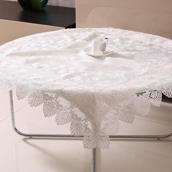 110 x 110 CM European Satin Flower Off White Lace Tablecloth