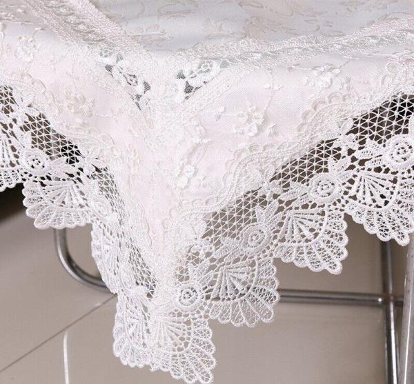 110 x 110 CM European Satin Flower Off White Lace Tablecloth