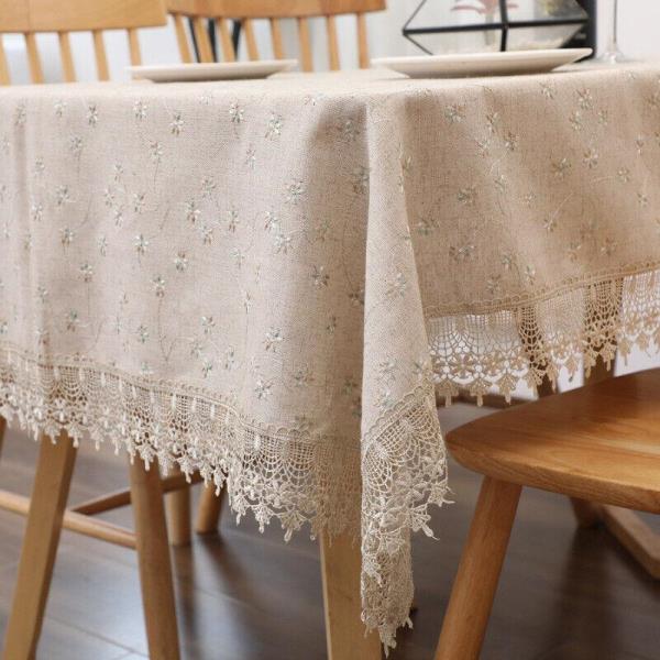 110 x 110 CM Flower Embroidery Lace Cotton Dining Tablecloth