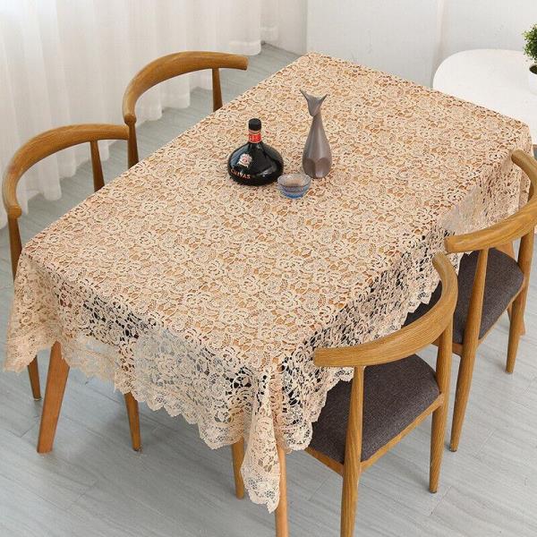 130 x 180 CM Retro Light Brown Flower Lace Rectangle Tablecloth