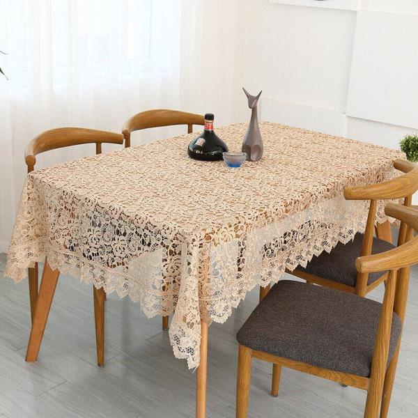 130 x 180 CM Retro Light Brown Flower Lace Rectangle Tablecloth