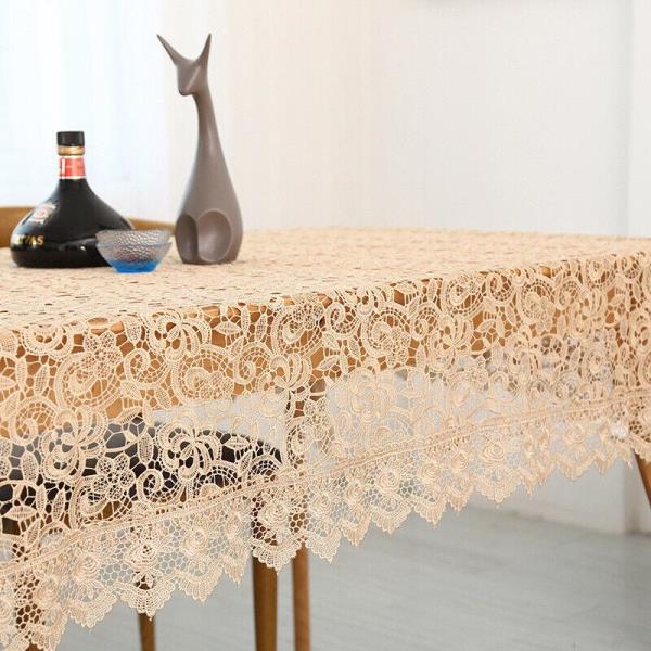 130 x 180 CM Retro Light Brown Flower Lace Rectangle Tablecloth