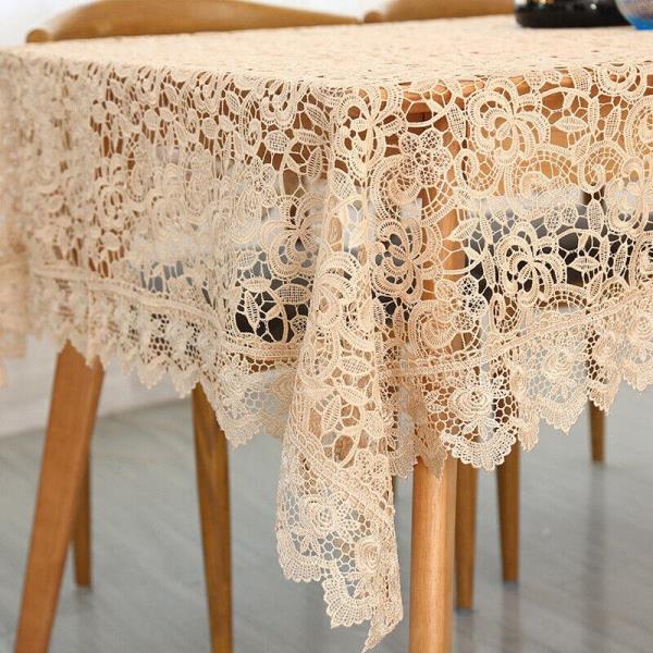 130 x 180 CM Retro Light Brown Flower Lace Rectangle Tablecloth