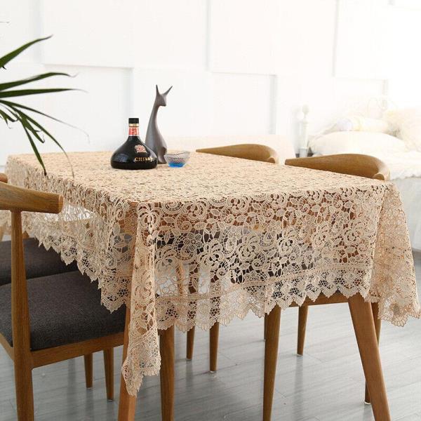 85 x 85 CM Retro Light Brown Flower Lace Rectangle Tablecloth