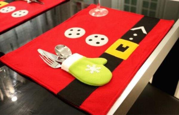 2 Pcs Christmas Red Rectangle Table Dining Cutlery Placemat